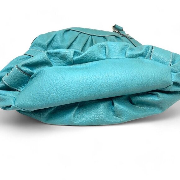 Strada Pleated Shoulder Bag Teal Blue Faux Leather Pink Lining 15"W x 12"H x 5"D - Picture 11 of 11